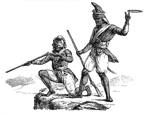 Ниханги в бою: рисунок в одной из европейских газет XIX в. (фотографии еще не существовало)
